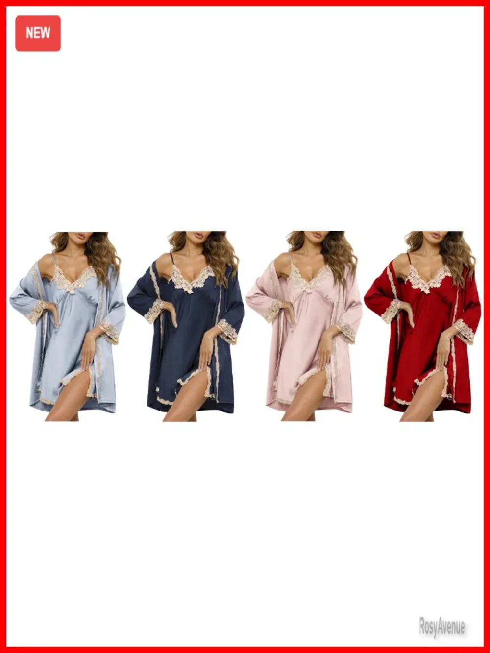 5 Pc Silk Pajama Set Satin Sleepwear Loungewear Robe Camisole Shorts Pants